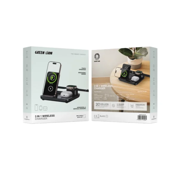 شارژر وایرلس سه کاره Green Lion مدل GN3IN1MWCBK - تصویر 3